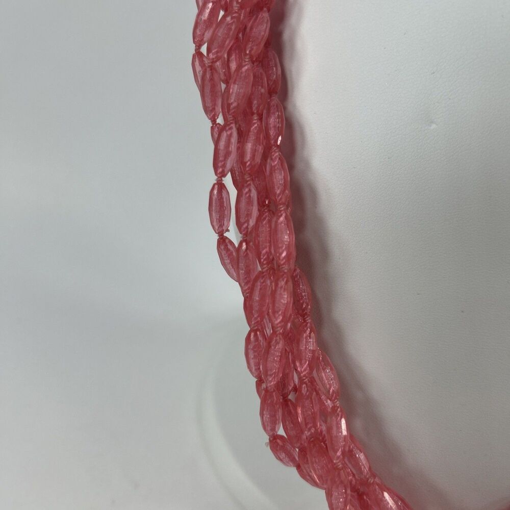 Vintage Barbie Pink Multi-Strand Beaded Necklace Plastic Pretty Clasp - Picture 3 of 5